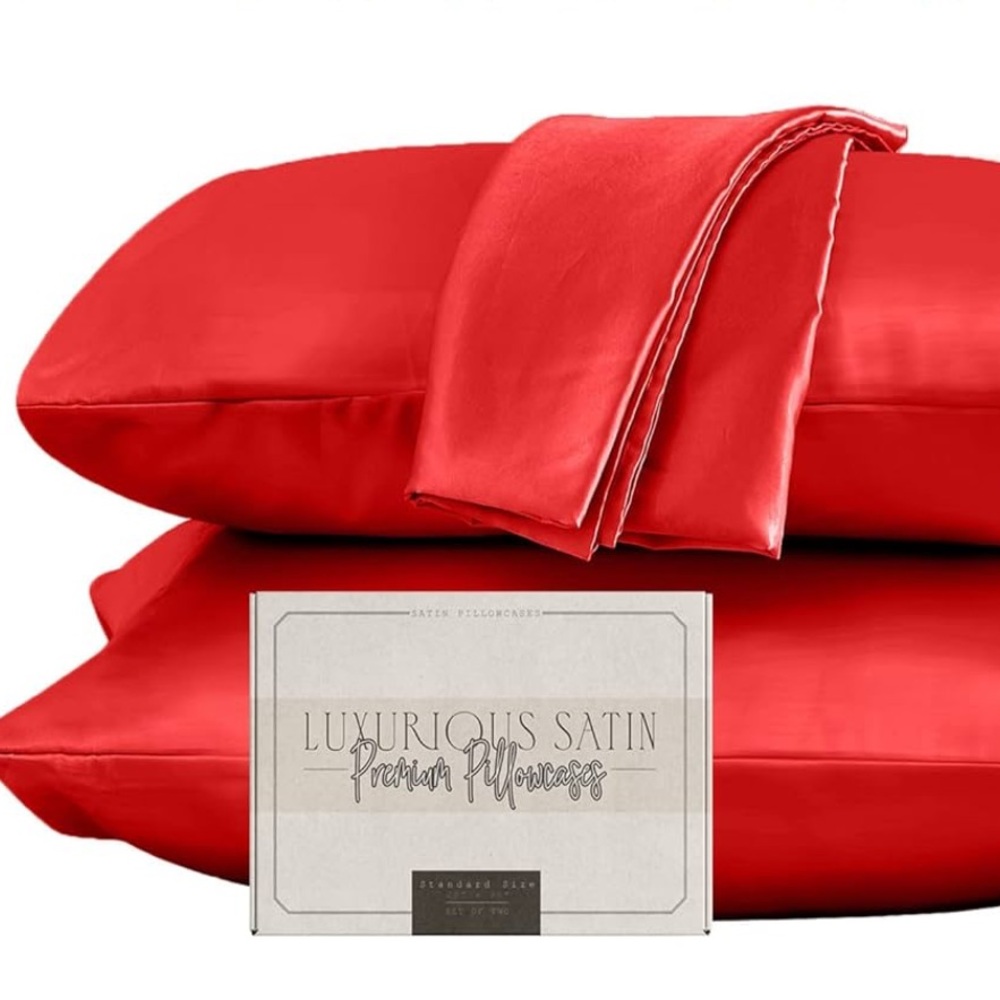 Elegant Comfort Silky and Luxurious 2-Piece Satin Standard Pillowcases in Red